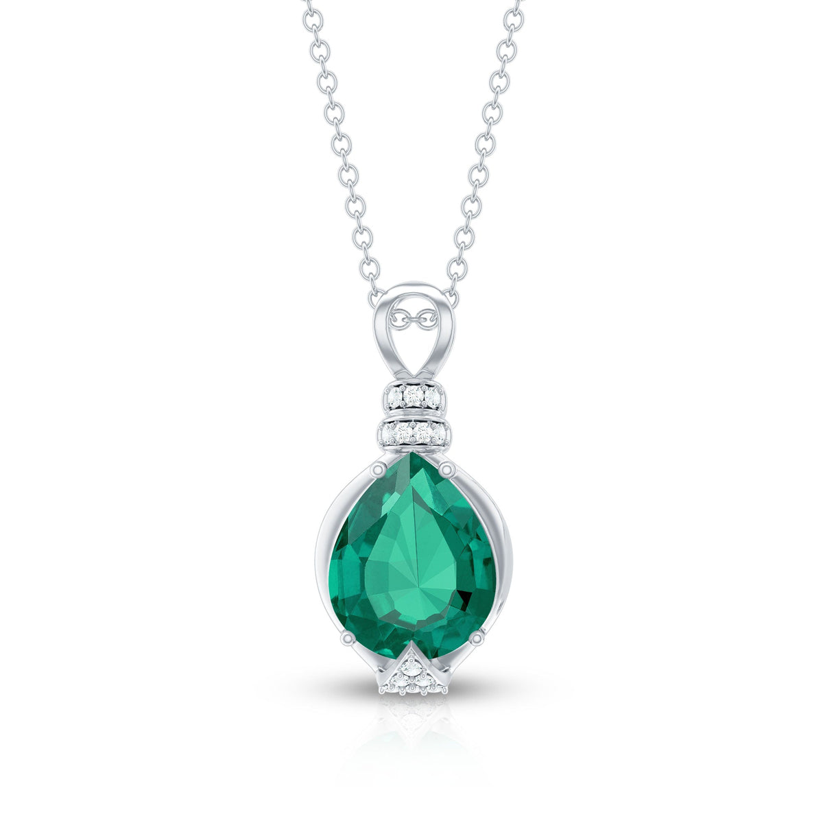 Pear Shape Lab Grown Emerald Solitaire Pendant Necklace