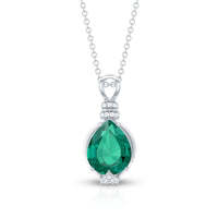 Pear Shape Lab Grown Emerald Solitaire Pendant Necklace
