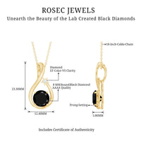 Womens Lab Grown Black and White Diamond Solitaire Star Drop Necklace