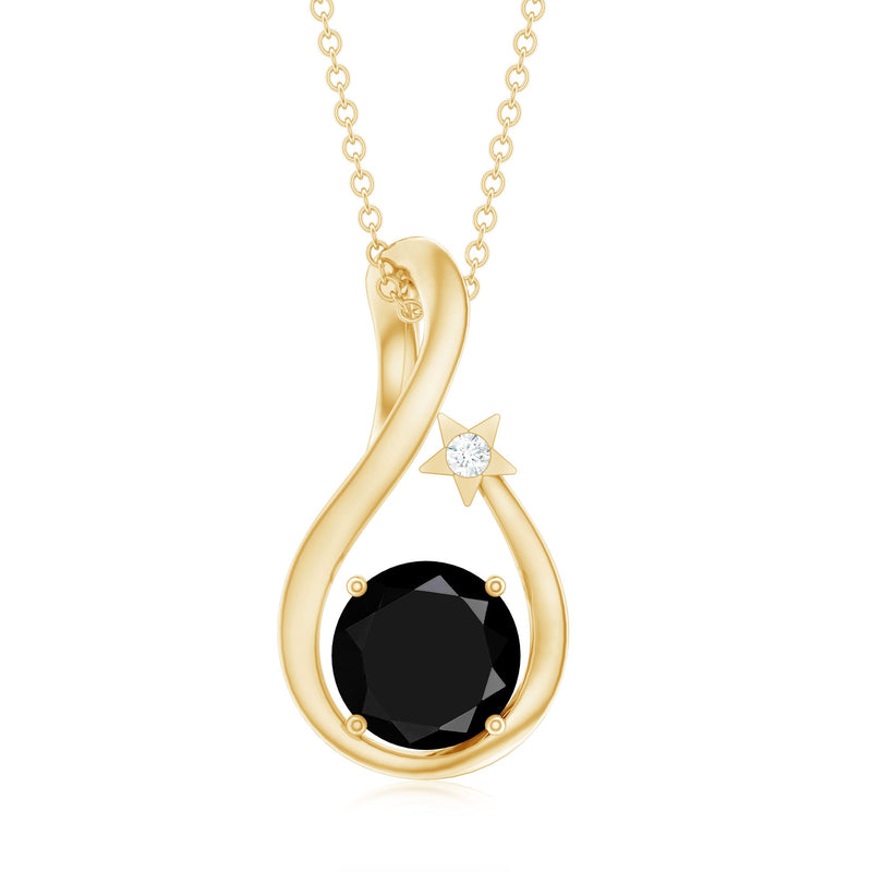 Womens Lab Grown Black and White Diamond Solitaire Star Drop Necklace