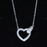 Certified Cubic Zirconia Heart Shaped Necklace In Silver