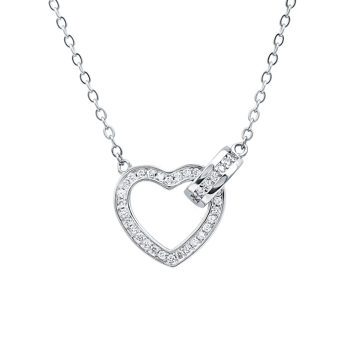 Certified Cubic Zirconia Heart Shaped Necklace In Silver