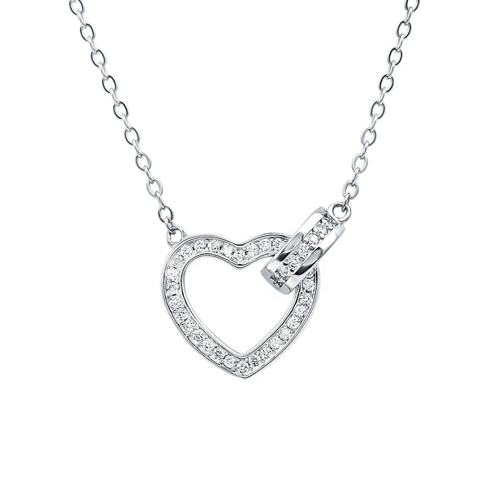 Certified Cubic Zirconia Heart Shaped Necklace In Silver