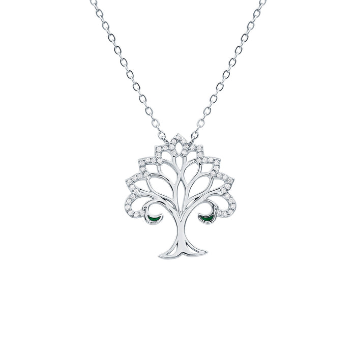 Certified Cubic Zirconia Tree of Life Necklace in Sterling Silver