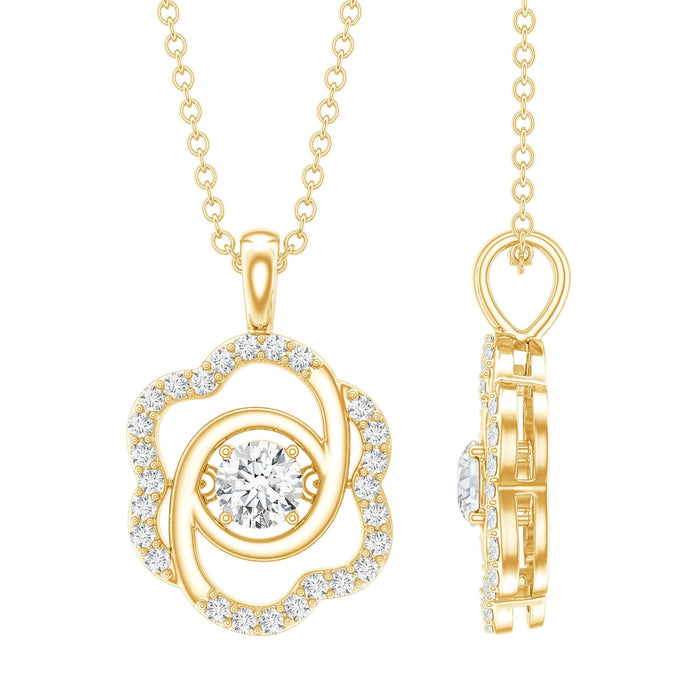 Flower pendant necklace with lab-grown diamond by Rosec Jewels, featuring a delicate floral design and sparkling gemstone.
