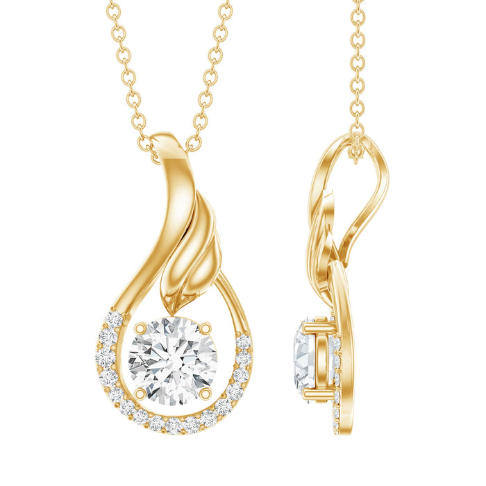 Rosec Jewels round lab-grown diamond pendant necklace with a designer setting, showcasing a sparkling diamond centerpiece.