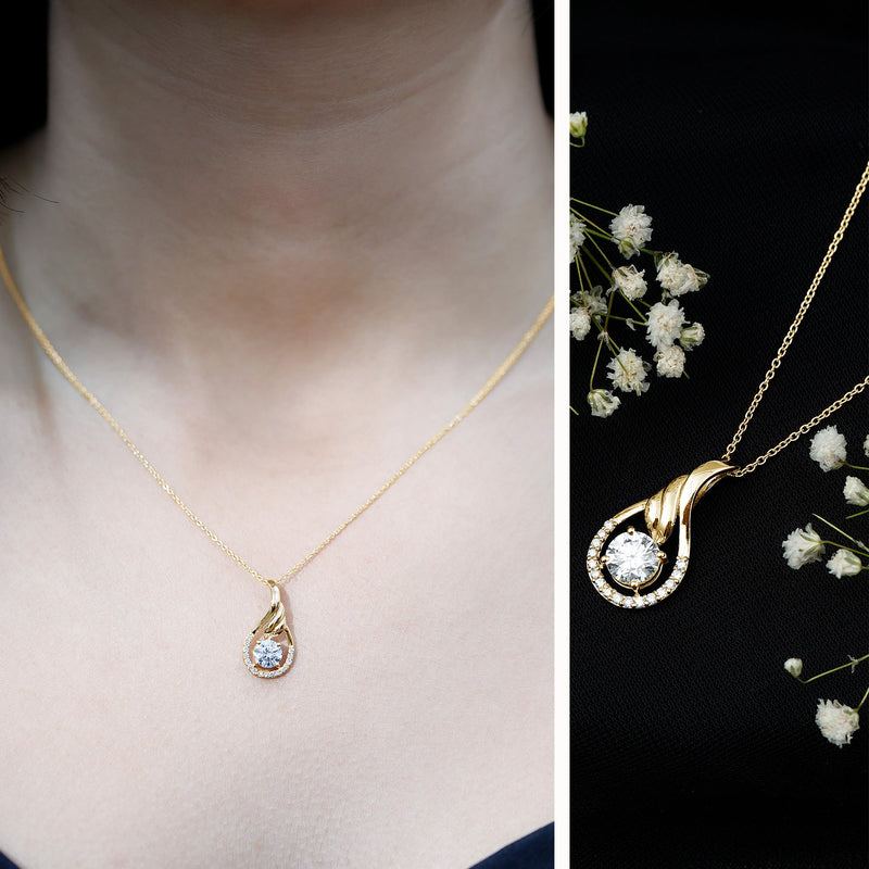 Round lab-grown diamond pendant necklace from Rosec Jewels featuring a sparkling designer pendant on a delicate chain.