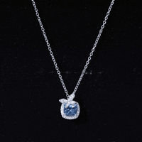 Natural Cushion Cut 1 Carat Aquamarine Pendant Necklace with Butterfly