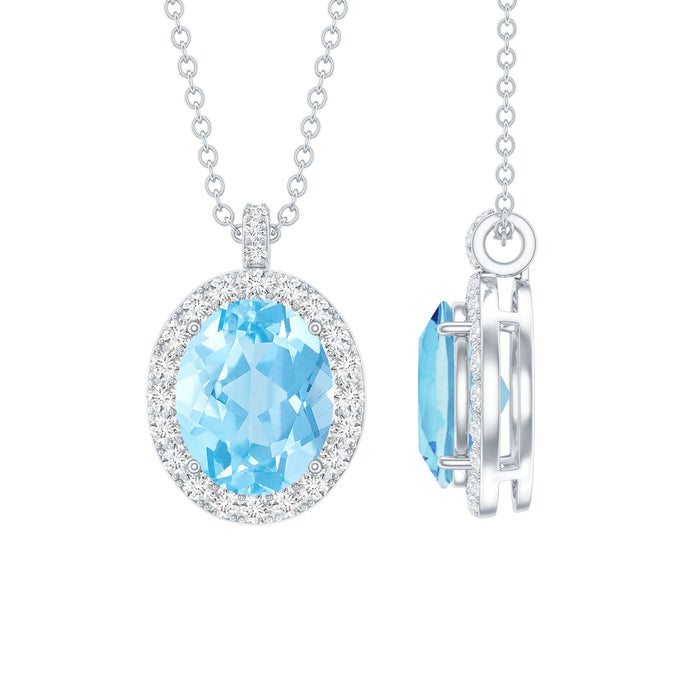Genuine 2.5 carat oval aquamarine pendant necklace with silver chain from Rosec Jewels, featuring a sparkling gemstone and elegant design.