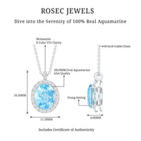 Genuine 2.5 Carat Oval Shaped Aquamarine Statement Necklace With Silver Chain