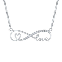 Sterling Silver Cubic Zirconia Infinity Necklace with Heart and Love