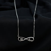 Sterling Silver Cubic Zirconia Infinity Necklace with Heart and Love