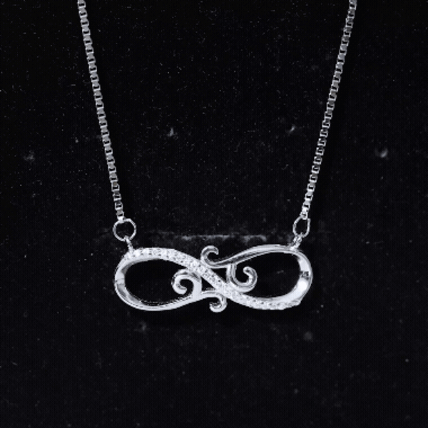 Vintage Style CZ Diamond Infinity Necklace in Sterling Silver