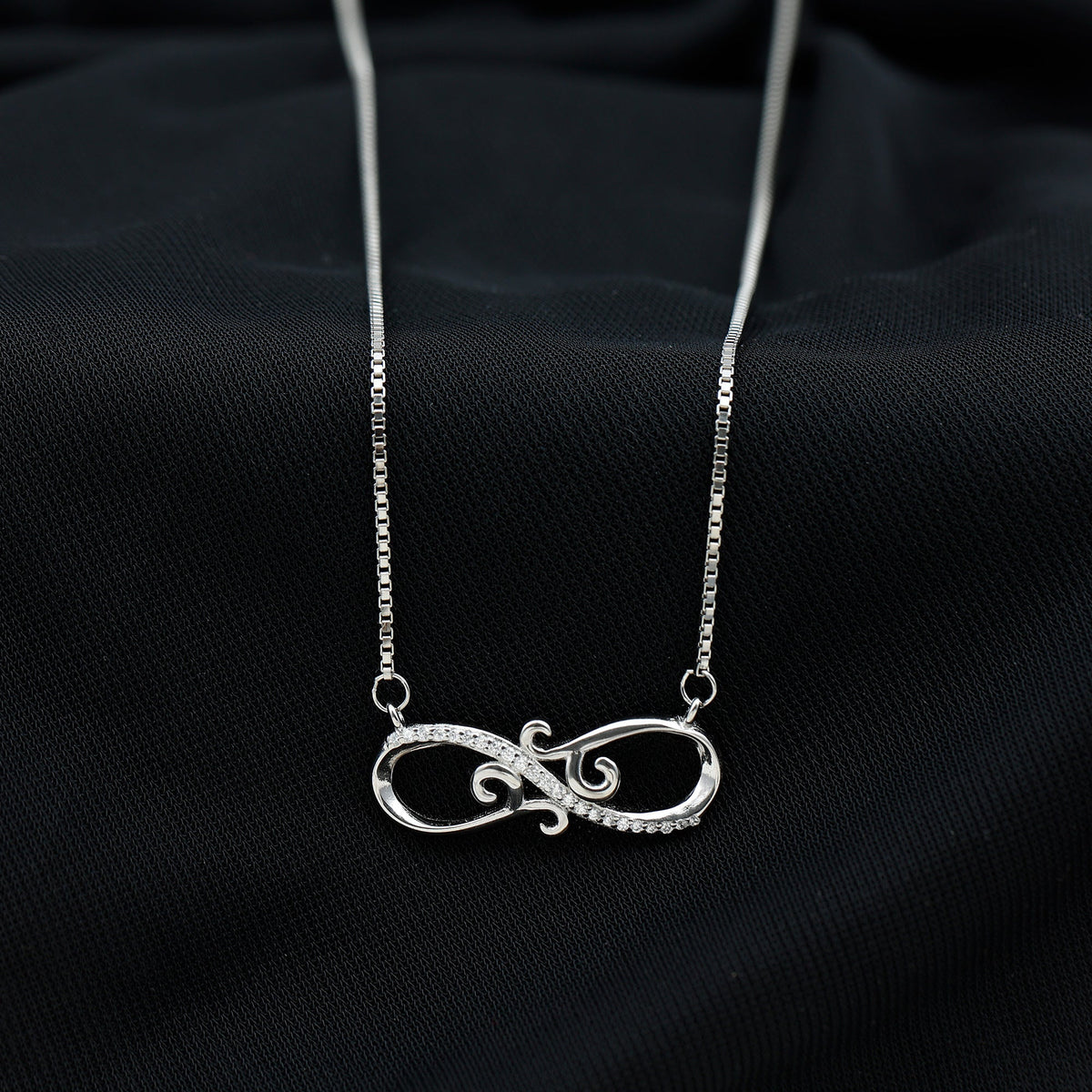 Vintage Style CZ Diamond Infinity Necklace in Sterling Silver