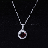 Sterling Silver 2.3 Carat Garnet Halo Necklace with Silver Chain