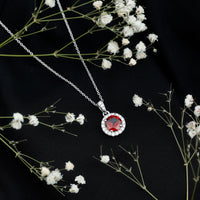 Sterling Silver 2.3 Carat Garnet Halo Necklace with Silver Chain