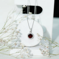 Sterling Silver 2.3 Carat Garnet Halo Necklace with Silver Chain
