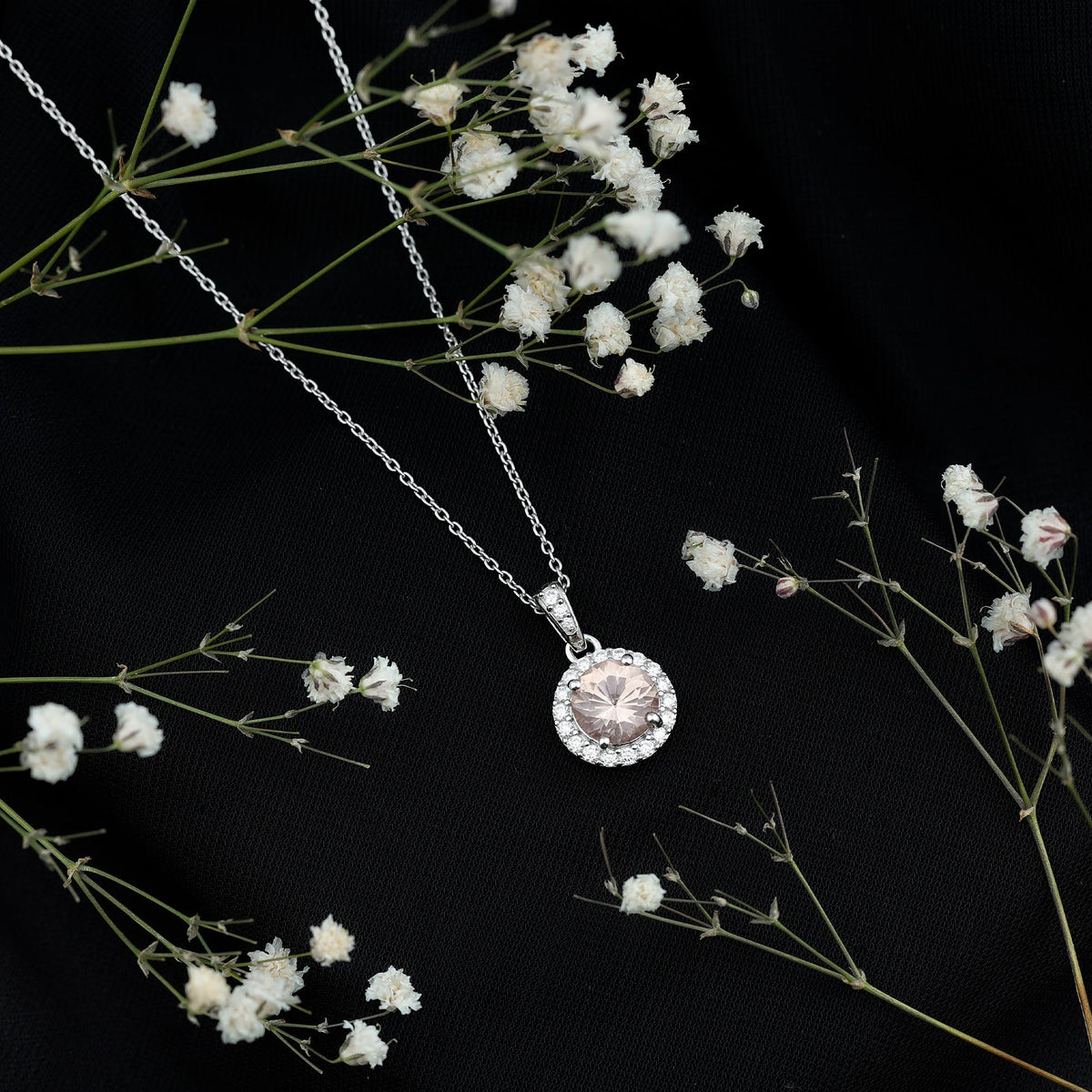 Natural 2 Carat Peach Morganite Solitaire Necklace With Silver Chain