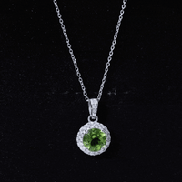 Sterling Silver 2 Carat Peridot Pendant Necklace with Halo
