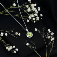 Sterling Silver 2 Carat Peridot Pendant Necklace with Halo