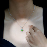 Sterling Silver 2 Carat Peridot Pendant Necklace with Halo