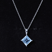 3 Carat Princess Cut Sky Blue Topaz Solitaire Necklace with Silver Chain