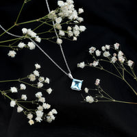 3 Carat Princess Cut Sky Blue Topaz Solitaire Necklace with Silver Chain