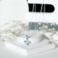 3 Carat Princess Cut Sky Blue Topaz Solitaire Necklace with Silver Chain