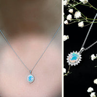Real 1.9 Carat Ethiopian Opal Halo Necklace With Silver Chain
