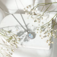 Real 1.9 Carat Ethiopian Opal Halo Necklace With Silver Chain