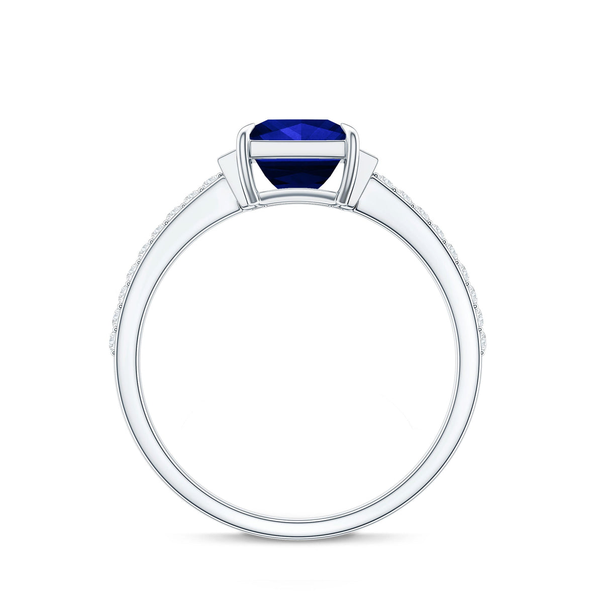 Princess Cut Created Blue Sapphire Solitaire Engagement Ring With Moissanite