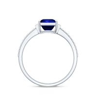 Princess Cut Created Blue Sapphire Solitaire Engagement Ring With Moissanite