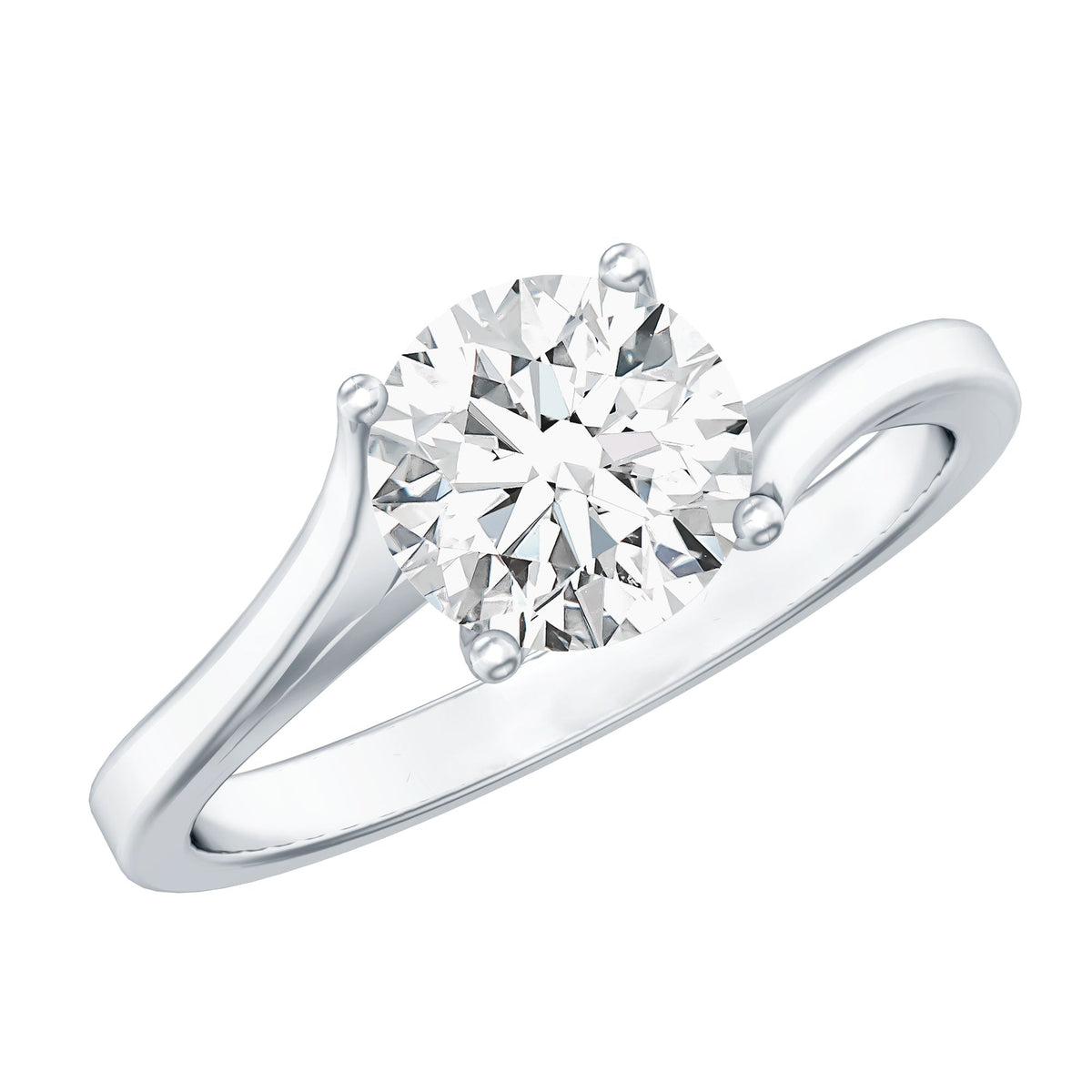 Certified Solitaire Moissanite bypass engagement ring by Rosec Jewels featuring a sparkling central stone and elegant band design.