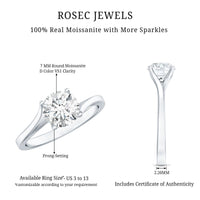 Elegant certified solitaire moissanite bypass engagement ring by Rosec Jewels featuring a sparkling central stone and sleek band design.