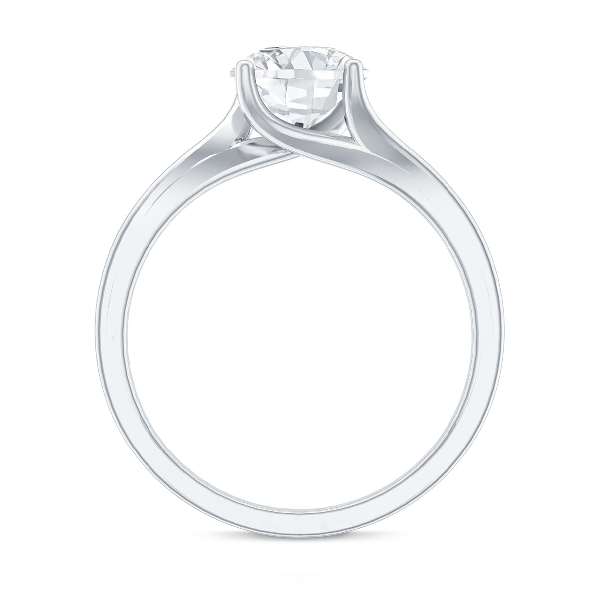 Certified Solitaire Moissanite bypass engagement ring by Rosec Jewels featuring a sparkling central moissanite stone and a sleek bypass design