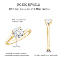 Certified Solitaire Moissanite bypass engagement ring by Rosec Jewels featuring a sparkling solitaire moissanite stone and sleek bypass band.
