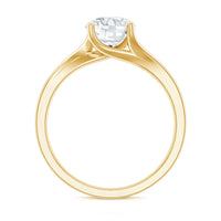 Certified solitaire moissanite bypass engagement ring by Rosec Jewels featuring a sparkling center stone and sleek band design.
