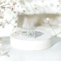 Classic Moissanite Halo Engagement Ring with Certificate