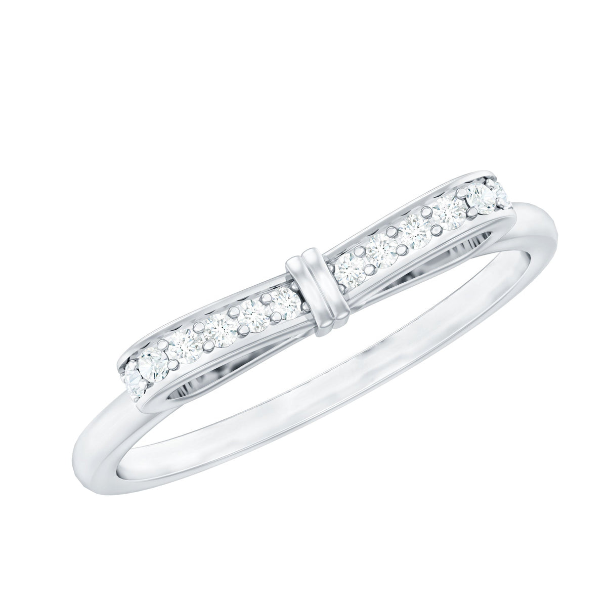 Natural diamond bow promise ring for women by Rosec Jewels, featuring a delicate design with sparkling diamonds on a silver band.