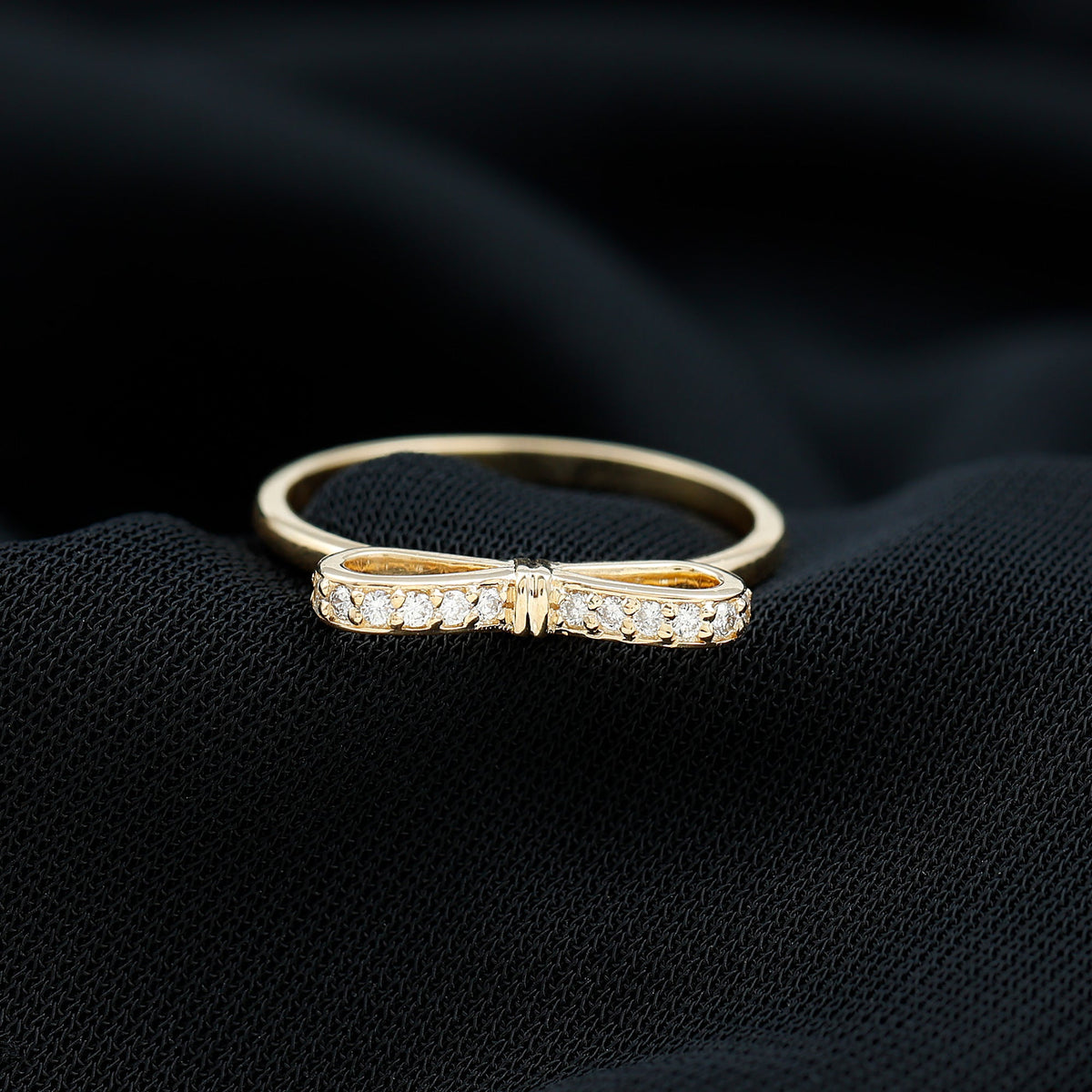 Natural diamond bow promise ring for women by Rosec Jewels, featuring a delicate design with sparkling diamonds.