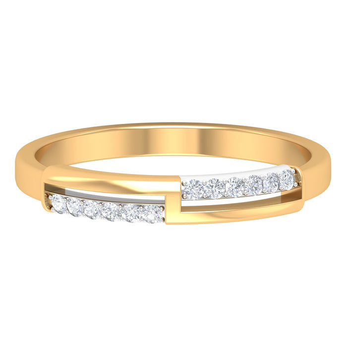 Round diamond band ring in prong setting by Rosec Jewels, showcasing sparkling diamonds on a sleek gold band.