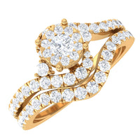 Diamond Bypass Engagement Ring Set with Shadow Band