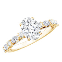 Oval moissanite solitaire engagement ring with claw setting by Rosec Jewels, showcasing the elegant ring design and sparkling gemstone.