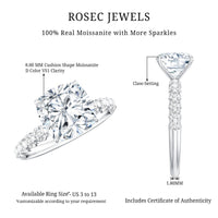 Cushion Cut Moissanite Solitaire Engagement Ring for Women