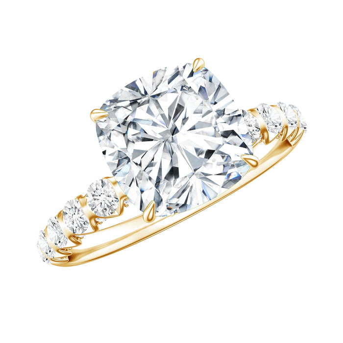 Cushion cut moissanite solitaire engagement ring for women with a sparkling center stone and elegant band by Rosec Jewels.