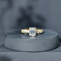 Octagon Moissanite Solitaire Engagement Ring with Side Stones