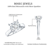 Princess Cut Certified Moissanite Solitaire Engagement Ring
