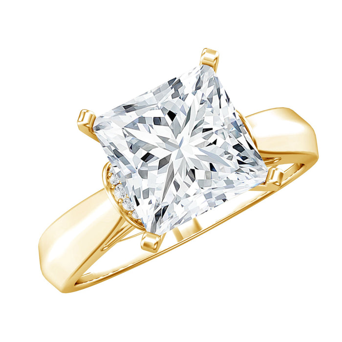 Princess cut certified moissanite solitaire engagement ring by Rosec Jewels, showcasing a sparkling central stone on a sleek band.