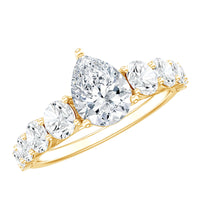 Rosec Jewels Perfect Pear Moissanite Engagement Ring showcasing a pear-shaped center stone and elegant band design