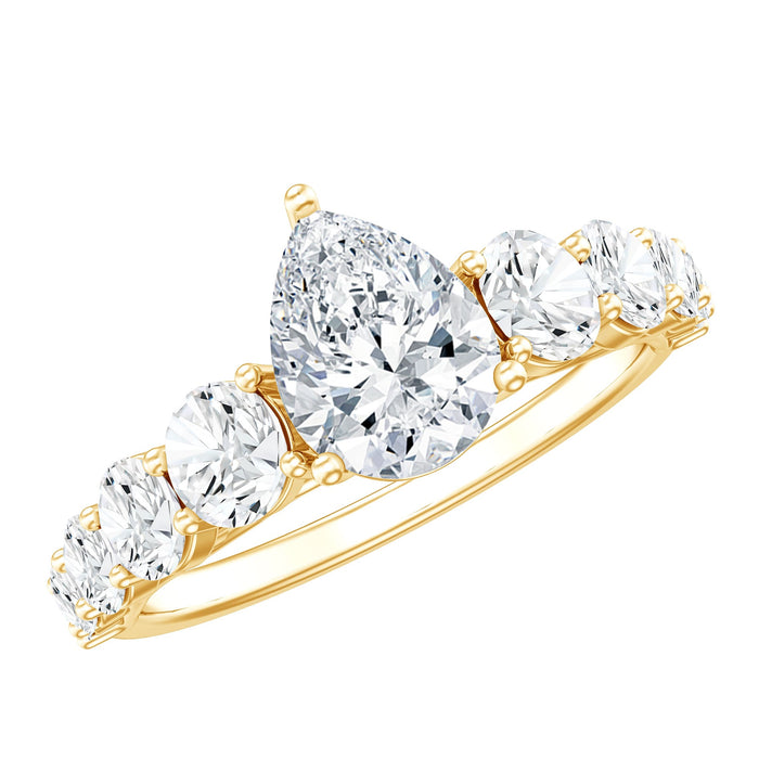 Rosec Jewels Perfect Pear Moissanite Engagement Ring showcasing a pear-shaped center stone and elegant band design